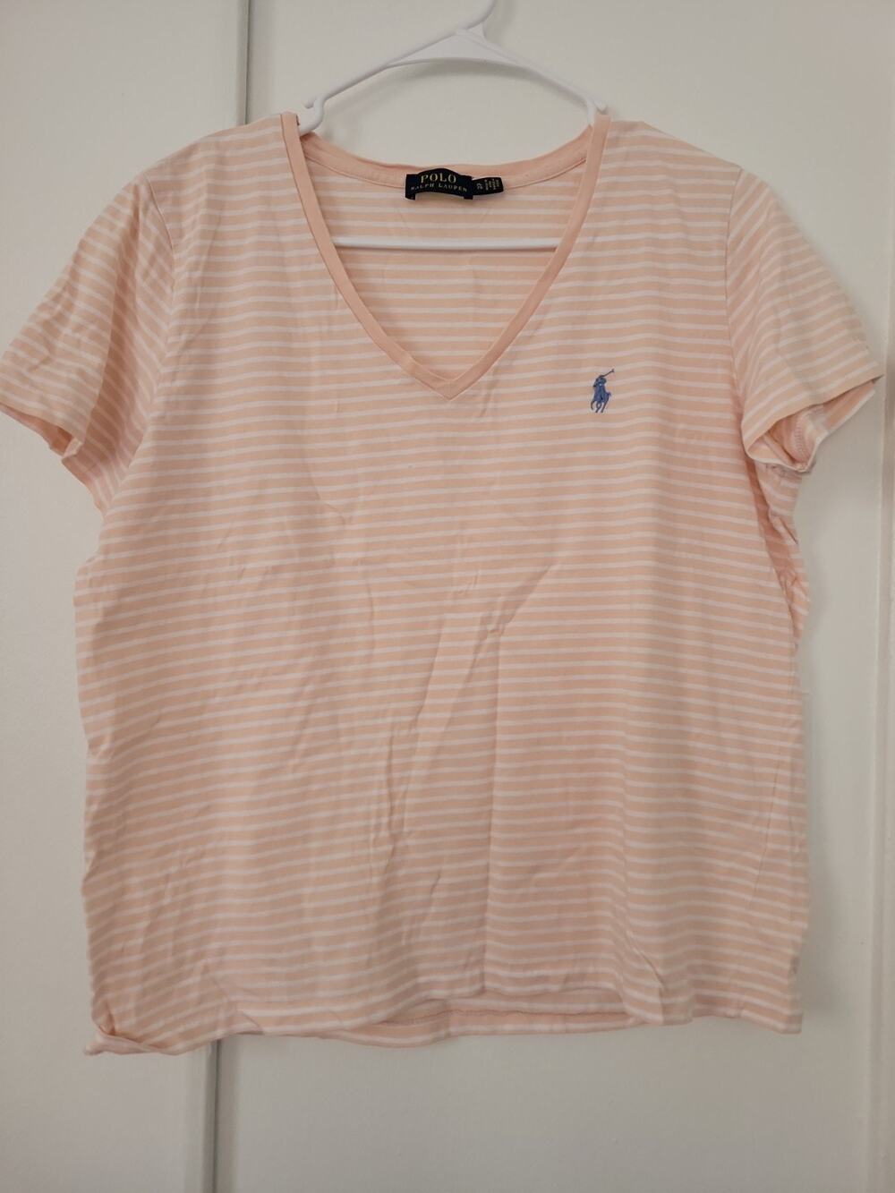 Polo Ralph Lauren Striped V-Neck T-Shirt Women's Beige White XL